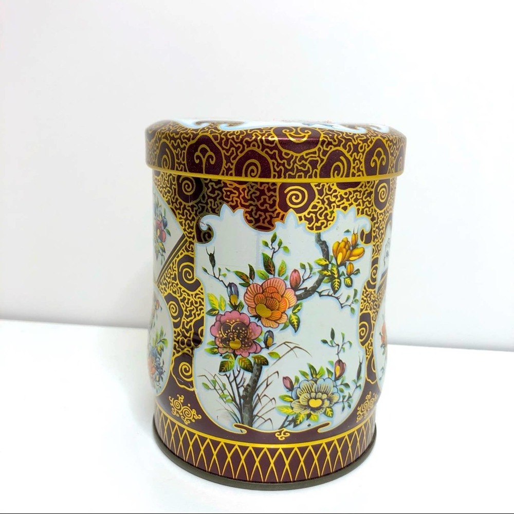 Vintage Daher Floral Metal Cylinder Tin